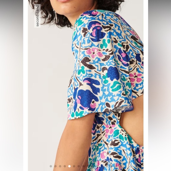 ba&sh NWT Ova Maxi Dress Floral Print Open-Back Backless Flowy Blue White XS / 0 - Picture 3 of 11